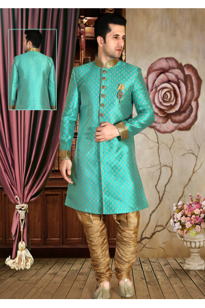 Aqua blue with Gold Color Designer New Indo Western Sherwani